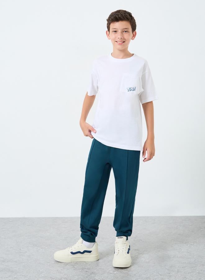 Styli Kids Blue Cotton Joggers With Drawstring Waist - Image 1